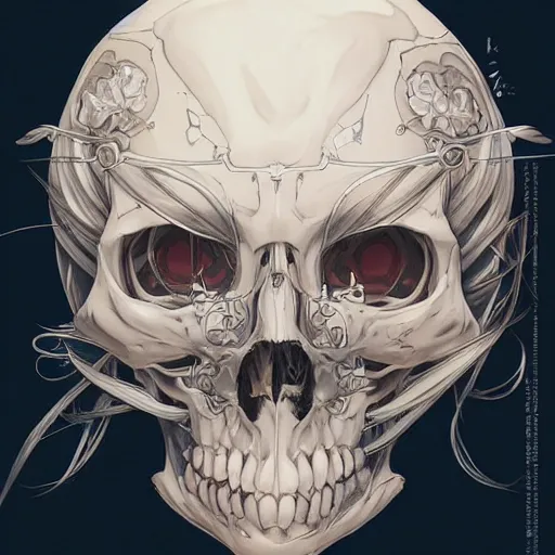 Image similar to anime manga skull portrait young woman skeleton, ghost, elegant, highly detailed, digital art, studio ghibli, art by JC Leyendecker and sachin teng