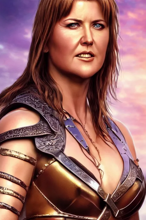 Prompt: photorealistic cgi portrait of lucy lawless as xena warrior princess by ewelina kowalczyk, trending on artstation, realistic, photorealistic, vibrant colors, symmetrical face, glistening skin, dark skin, volumetric lighting, subsurface scattering