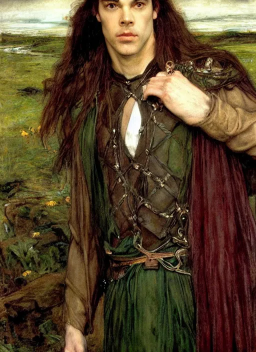 Prompt: a beautiful painting of elrond by John Everett Millais and Dante Gabriel Rossetti and John Collier and john william waterhouse, pre-raphaelite, detailed, trending on artstation, hd, masterpiece