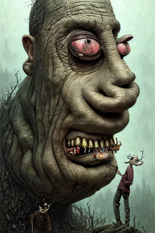 Image similar to gediminas pranckevicius | close up portrait of a monster in the sinister valley of despair, one mouth, one nose, two eyes, oil painting by tomasz jedruszek, cinematic lighting, pen and ink, intricate line, hd, 4 k, million of likes, trending on artstation greg rutkowski and alphonse mucha