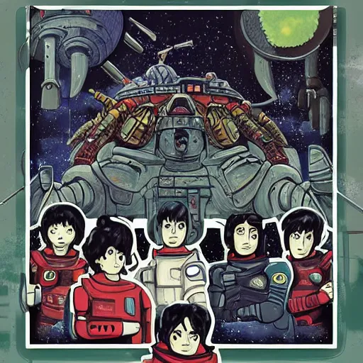 Image similar to imperium space marines, studio ghibli, pulp science fiction illustration