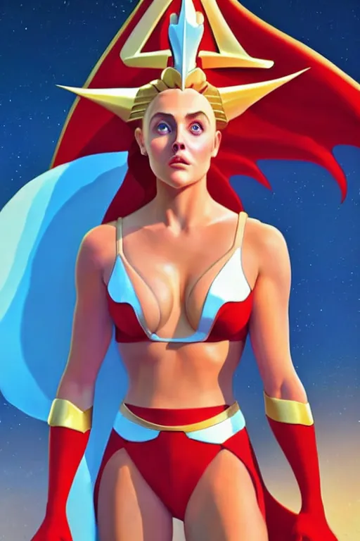 Prompt: polished sweaty she - ra : : young gillian anderson annasophia robb : : kate upton body : : weta disney pixar movie still photo : : hi - fructose, sci fi, fantasy, decadent highly - detailed digital painting, golden ratio, octane render, artstation, smooth, sharp focus, artgerm, mucha, loish, wlop : :