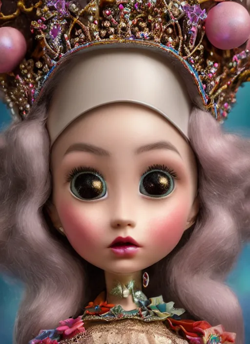 Image similar to closeup profile portrait of tin toy fairytale princess wearing a crown, depth of field, zeiss lens, detailed, symmetrical, centered, fashion photoshoot, by nicoletta ceccoli, mark ryden, lostfish, breathtaking, 8 k resolution, extremely detailed, beautiful, establishing shot, artistic, hyperrealistic, octane render