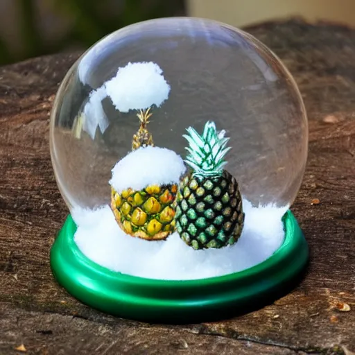 Prompt: snow globe with a pineapple inside, realistic