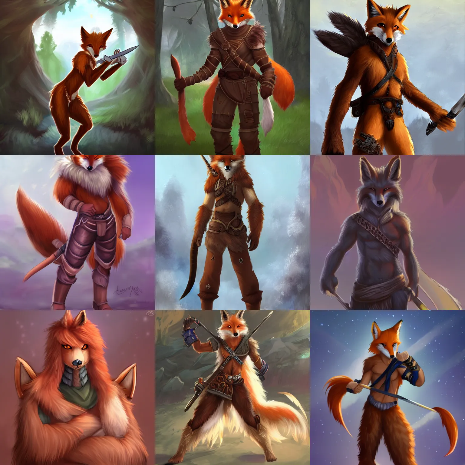 Prompt: award-winning FurAffinity fantasy art of a handsome cute male anthro warrior fox with a long fluffy tail, 4k, trending on FurAffinity