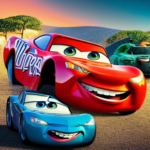 Image similar to cars movie with the face of David Copperfield on the body car, pixar