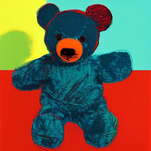 Prompt: a teddy bear, fashion model, by andy warhol, bi colors, masterpiece composition, amazing graphic