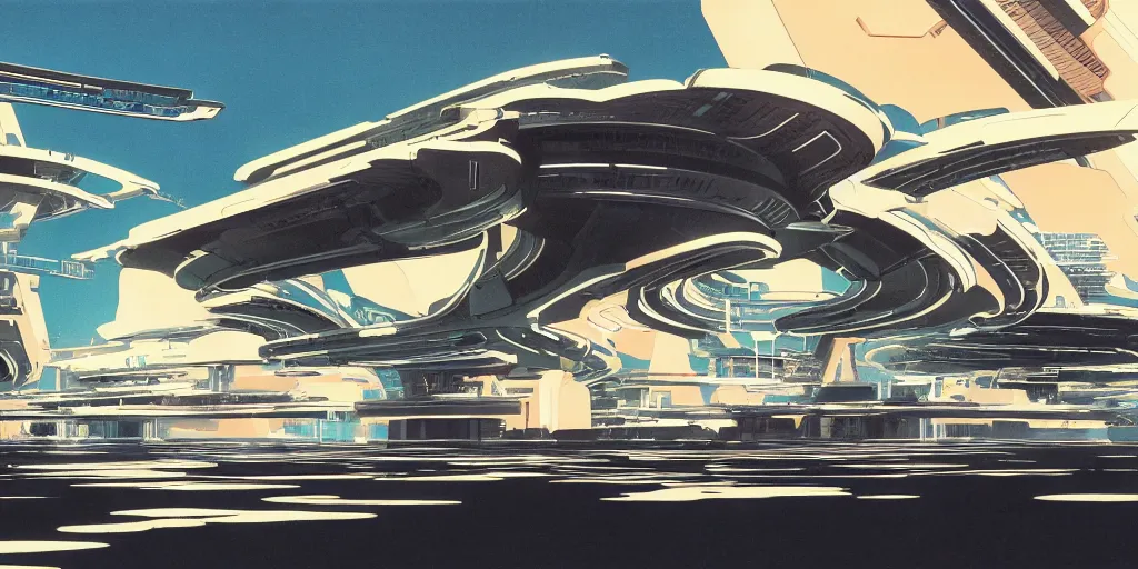 Image similar to anime futuristic architecture designed by Syd Mead,