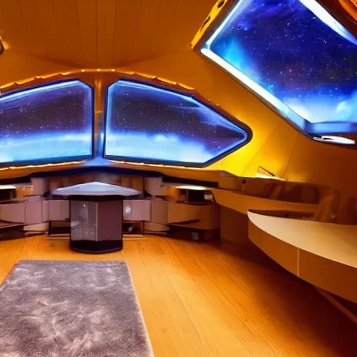 Prompt: inside the cabin of a futuristic starship