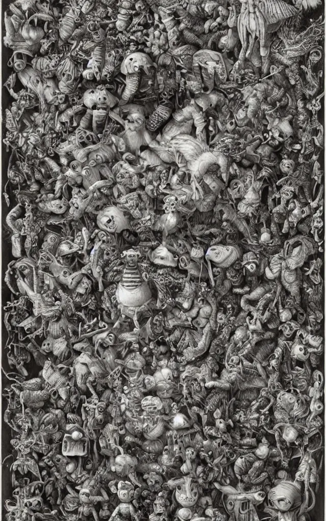 Prompt: by laurie lipton, a bunch of toys that are in the air, polycount, rococo, made of insects,