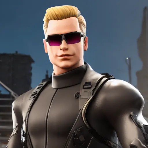 Image similar to albert wesker as a fortnite character, 4 k, high detail, high - resolution photograph, professional photography, ultra - detail