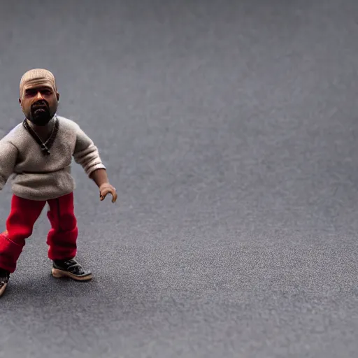 Image similar to macro photo of a miniature ho scale kanye west figure, canon 8 0 d, canon 1 0 0 mm f / 2. 8