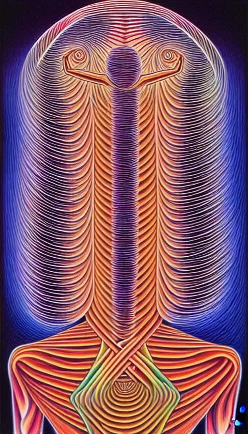 Image similar to the two complementary forces that make up all aspects and phenomena of life, by Alex Grey ,