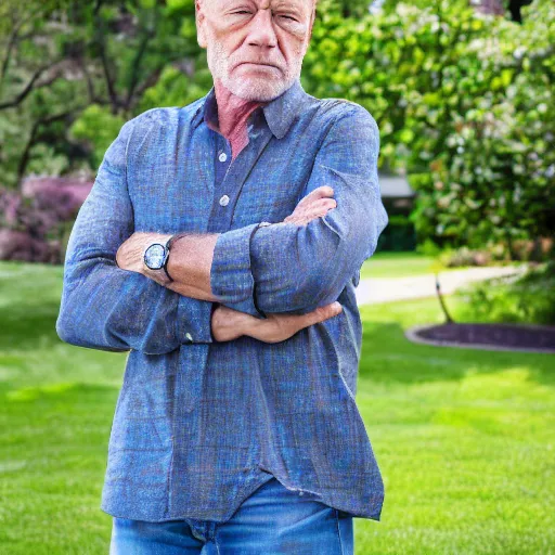 Image similar to corbin bernsen looking upset at his lawn, ( sony a 7 r iv, symmetric balance, polarizing filter, photolab, lightroom, 4 k, dolby vision, photography awardm, voque, perfect face )