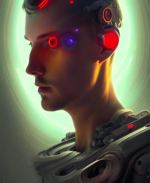 Image similar to a whirlwind inside the metaverse, guy, male, man, hologram, half body, neurochip, android, cyborg, cyberpunk face, by loish, d & d, fantasy, intricate, elegant, highly detailed, colorful, digital painting, artstation, concept art, art by artgerm and greg rutkowski and alphonse mucha