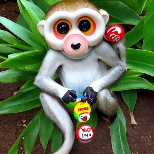 Image similar to monkey but his eyes are made of m & ms