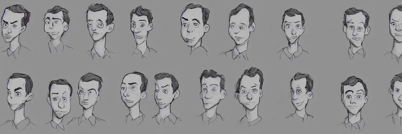 Image similar to character study of julian lage and jim parsons, clear faces, innocent, naive, character sheet, fine details, concept design, contrast, kim jung gi, pixar and da vinci, trending on artstation, 8 k, full body and head, turnaround, front view, back view, ultra wide angle