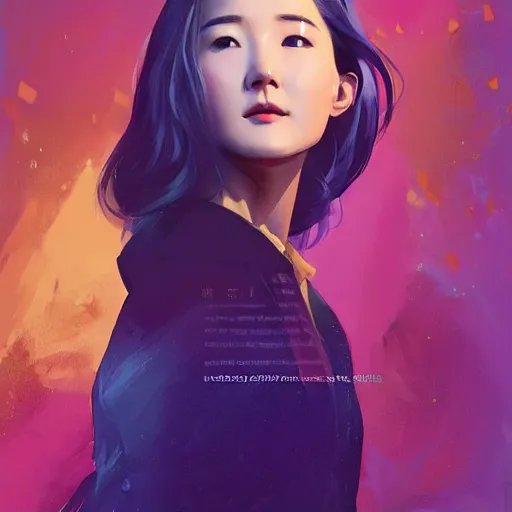 Prompt: half - electric park min young with cute - fine - face, pretty face, oil slick hair, perfect face, extremely fine details, volumetric lighting, dynamic background, poster by ilya kuvshinov katsuhiro otomo, magali villeneuve, artgerm, jeremy lipkin and michael garmash and rob rey, and silvain sarrailh