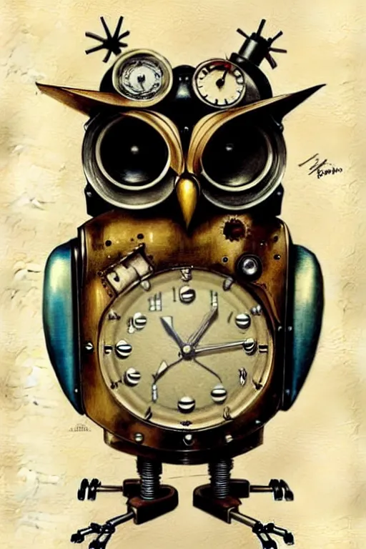 Image similar to (((((1950s retro robot steampunk owl . muted colors.))))) by Jean-Baptiste Monge !!!!!!!!!!!!!!!!!!!!!!!!!!!!!!