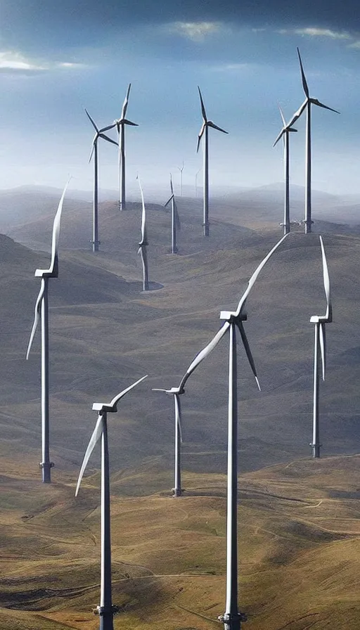 Image similar to high fantasy wind turbines, epic and very beautiful!!!