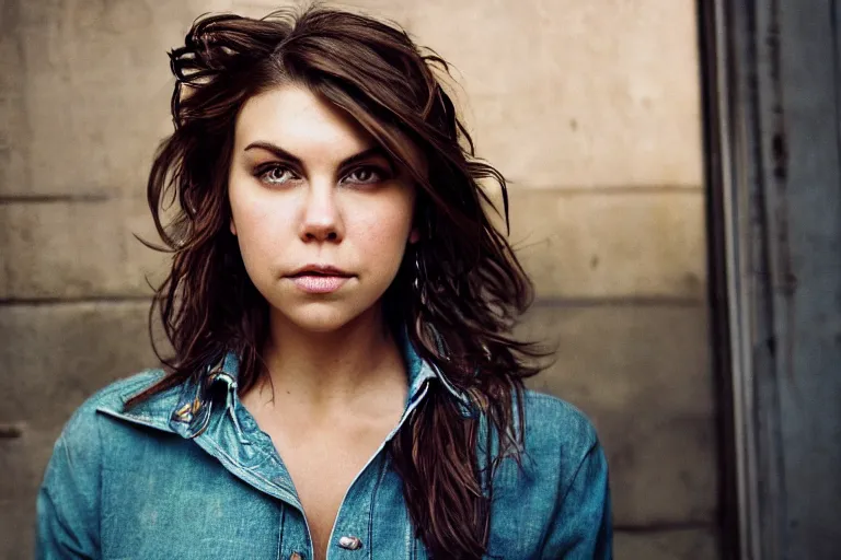 Image similar to closeup potrait of Lauren Cohan in a deserted new york city, photograph, natural light, sharp, detailed face, magazine, press, photo, Steve McCurry, David Lazar, Canon, Nikon, focus