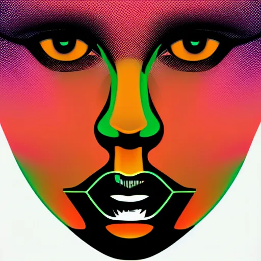 Image similar to a closeup of a face, in retro colors, synthwave style, 2d digital vector art