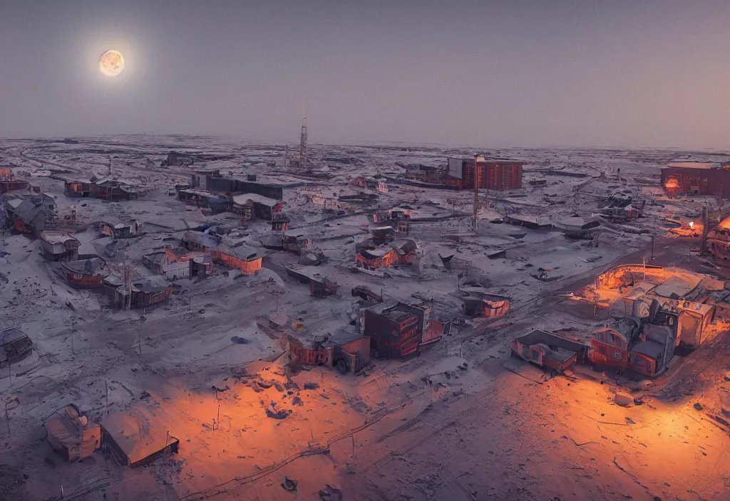 Image similar to accidentally wes anderson award - winning photograph of a moon norilsk russian lunar city, art by greg rutkowsky, trending on artstation, cinematic lighting, filmic grain, detailed, 4 k