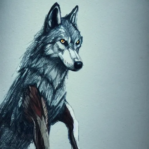 Image similar to a wolf wearing a blue shirt and jeans, Greg Rutkowski, marker