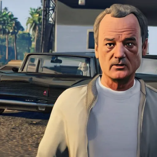 Image similar to bill murray as the protagonist of gta 5, screenshot