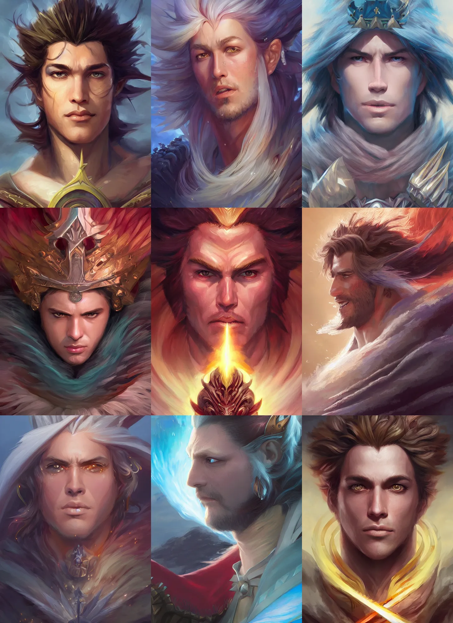 Prompt: radiating king of fantastical sword, windy, d & d, fantasy, portrait, highly detailed, digital painting, trending on artstation, concept art, sharp focus, illustration, close up, art by artgerm and kenneth noland and greg rutkowski and magali villeneuve