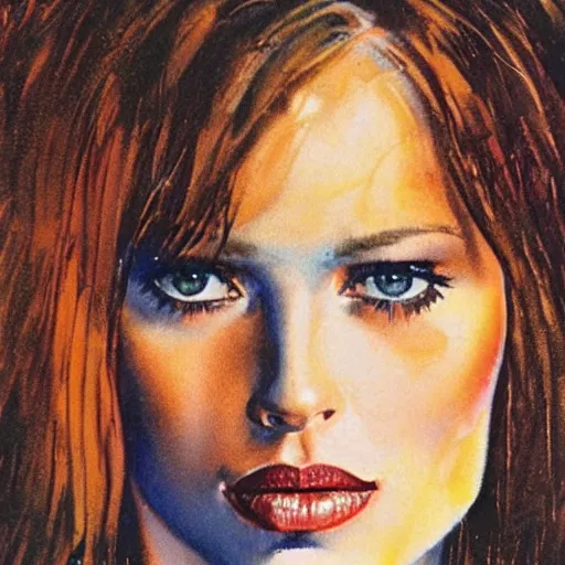 Prompt: photorealistic picture, by bob peak and alex ross, 9 0 s calendar girl, gouache and wash paints, fine details, fine intricate, fine facial proportionate, fine body proportionate, smooth sharp focus, sharp focus