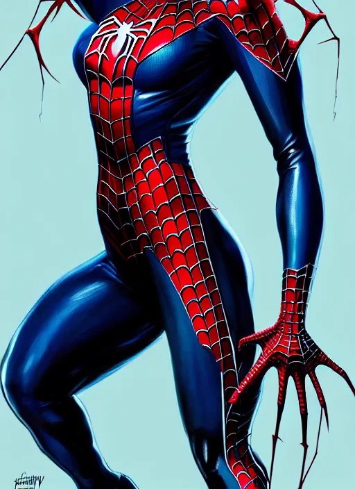 Image similar to full body portrait of marvel cinematic universe aaliyah haughton, she venom, spider man, elegant, webs, super hero, spider web background, highly detailed!! digital painting, artstation, glamor pose, concept art, sharp focus, illustration, art by artgerm and greg rutkowski, artey freytag