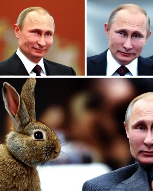 Image similar to photos of vladimir putin with long rabbit ears, and a cute rabbit nose