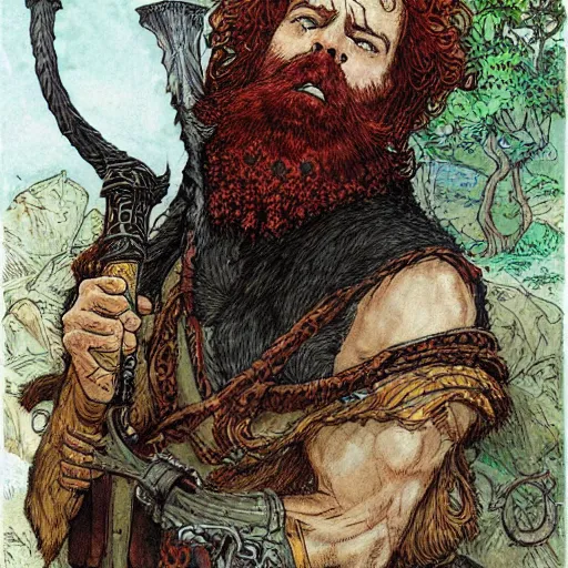 Prompt: a red bearded warrior, highly detailed, masterpiece, illustrated, art by rebecca guay