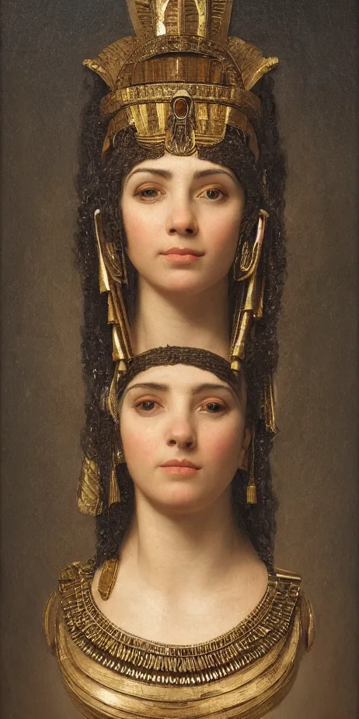 Prompt: a stunning and noble highly detailed romantic period style portrait of Cleopatra, just one head, by Josep Tapiró Baró, trending on artstation, oil painting masterpiece, symmetry, fractals, Egyptian iconography