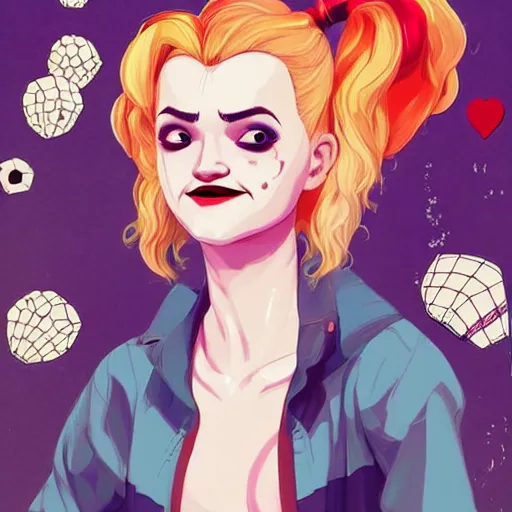 Image similar to julia garner as harley quinn, as delirium of the endless, the sandman, clean cel shaded vector art. shutterstock. behance hd by lois van baarle, artgerm, helen huang, by makoto shinkai and ilya kuvshinov, rossdraws, illustration