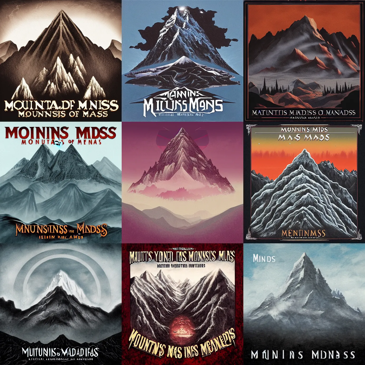 Prompt: album art for a metal band called'mountains of madness'