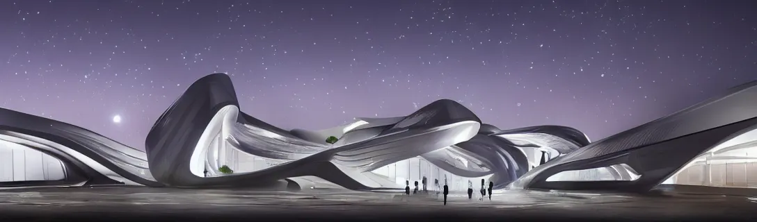 Image similar to zaha hadid design in starry nigh