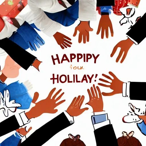 Prompt: Happy holiday colleagues, giving each other high five, success concept