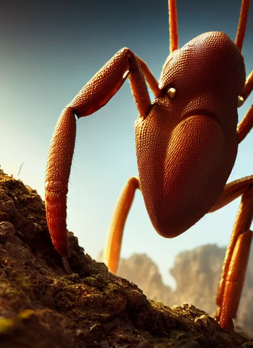 Image similar to giant ant with trunk, concept art, beautifully backlit, highly intricate, detailed painting, aesthetic octane render, 8 k hd resolution