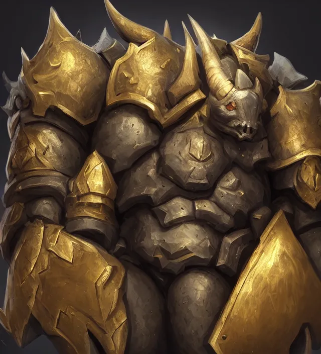 Image similar to “a well rendered anthropomorphic chibi sized rhinoceros portrait, front facing, facing the camera, world of Warcraft armor, subject in the center of the frame, rule of thirds, golden ratio, elegant, digital painting, octane 4k render, zbrush, hyperrealistic, artstation, concept art, smooth, sharp focus, illustration from World of Warcraft by Pixar and Disney and Justin Gerard”