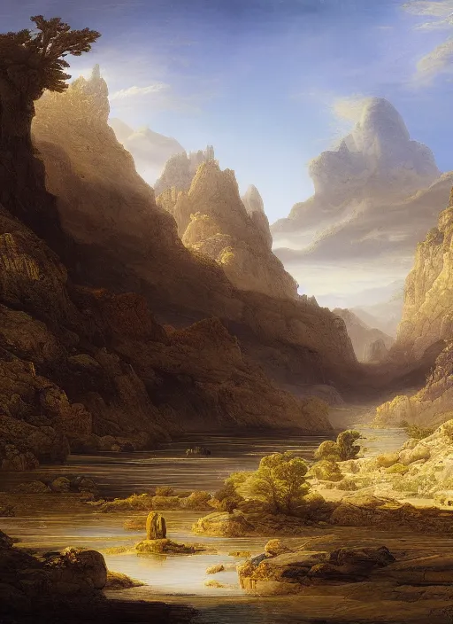 Prompt: a desert oasis, sparse, epic atmosphere, by asher brown durand, by yoshitaka amano