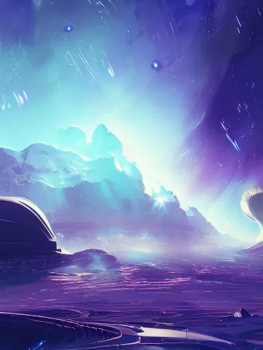 Image similar to concept art of an alien outer space galaxy, open expanse, stars, meteorites, floating debris, beautiful, fantasy, colorful, cinematic lighting, artstation, trending, highly detailed, focus, smooth, by studio ghibli, rossdraws, hirohiko araki, conrad roset, yoshitaka amano