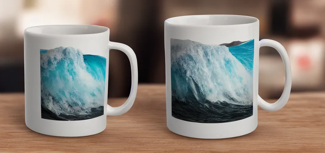 Prompt: A mug with a tsunami inside