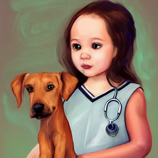 Image similar to a little girl [ as a veterinarian doctor ]!!, [ digital art ]!!, trending on artstation, [ golden ratio ]!!, centered!!