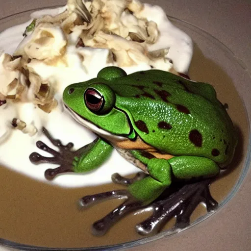 Image similar to frog drowning in yogurt ( not sus )