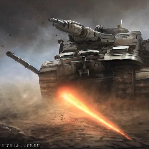 Image similar to anthromorphic humanoid tank firing it's cannon Trending on artstation DeviantArt Pinterest Photorealistic HD 8k highlights and shadow detailed High Resolution