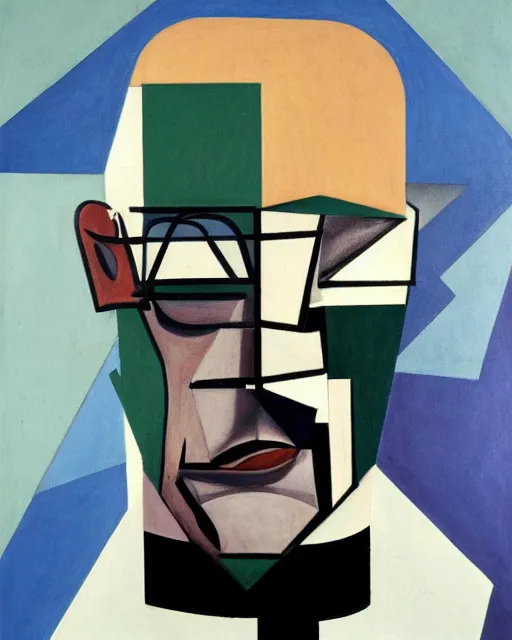 Prompt: cubist portrait of walter white, cubism, blank background, upper body only