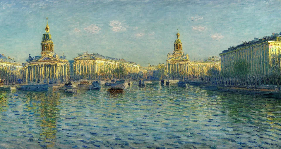 Prompt: landspace painting of a st. petersburg in russia by claude monet and unreal engine