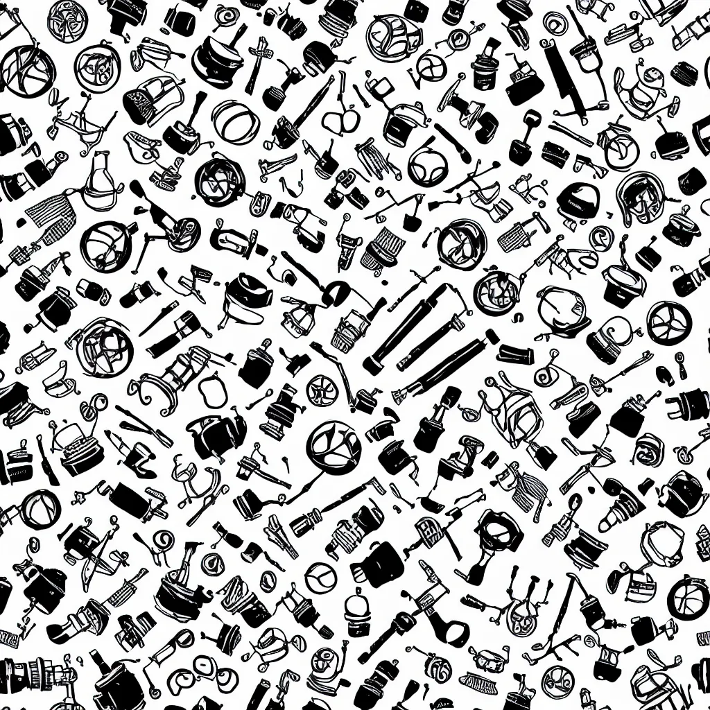 Image similar to seamless pattern showing microscopes. black and white, drawing, white background, seamless, ornament.